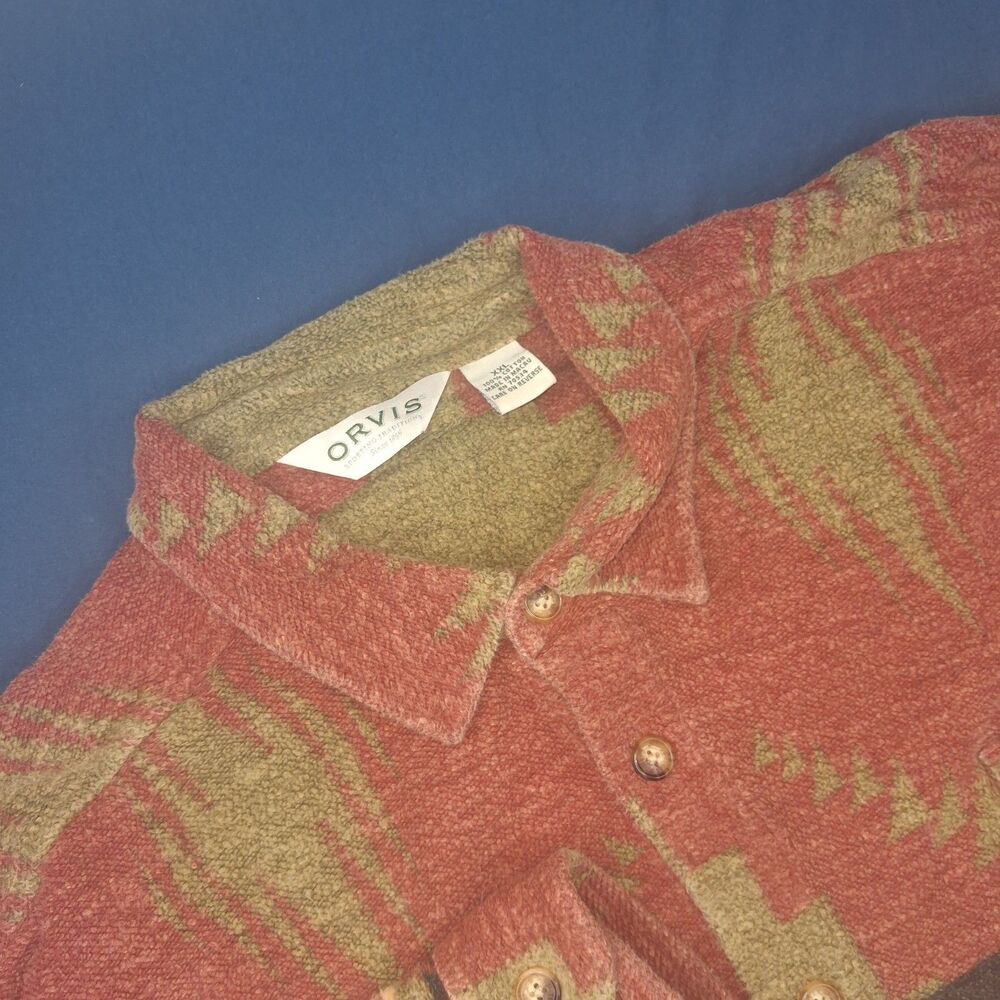 Vintage Orvis Flannel Aztec Print Button Down Shirt 2XL